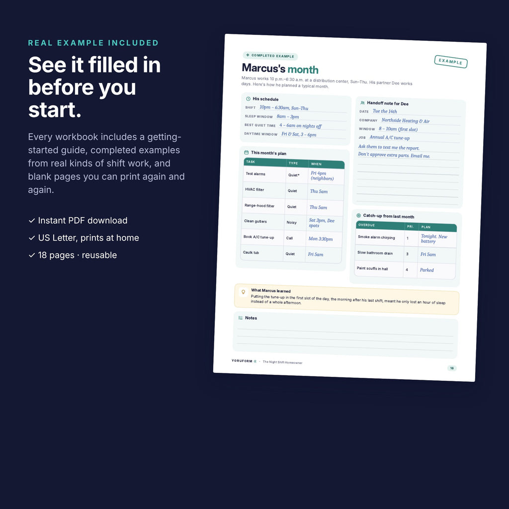YORUFORM printable workbook completed example page