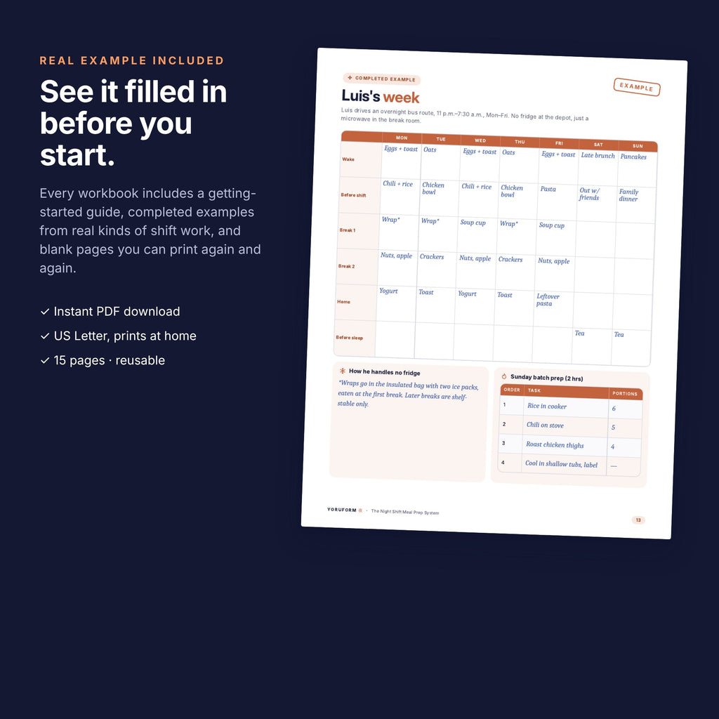 YORUFORM printable workbook completed example page