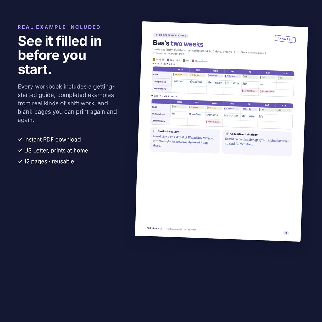 YORUFORM printable workbook completed example page