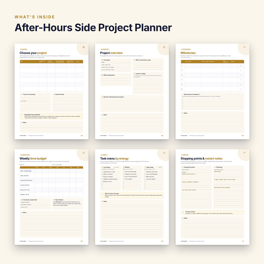 YORUFORM printable workbook what's inside