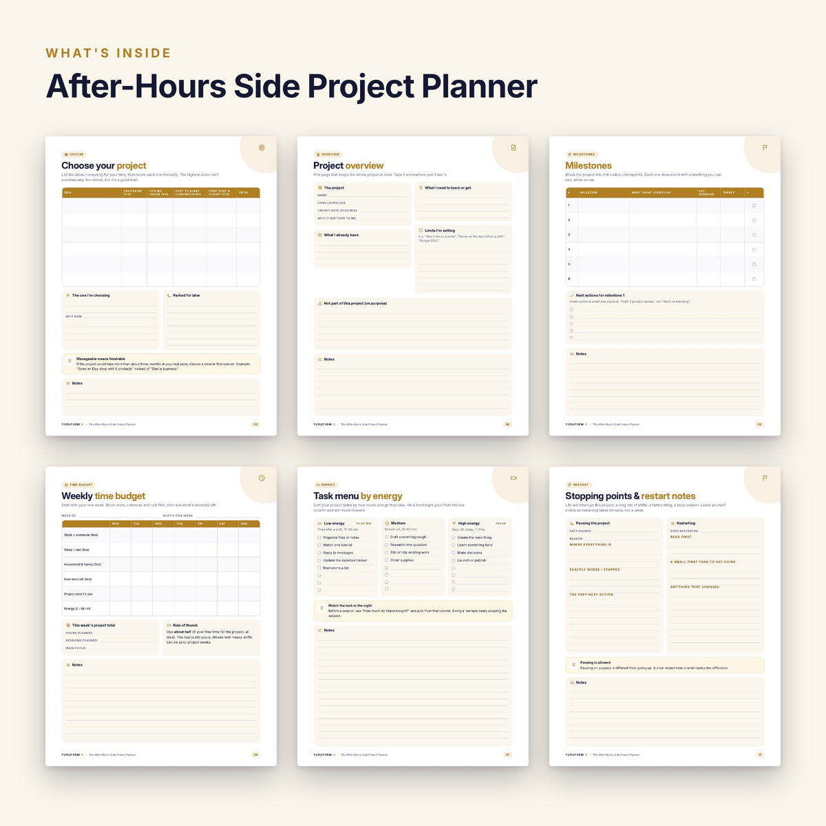 YORUFORM printable workbook what's inside