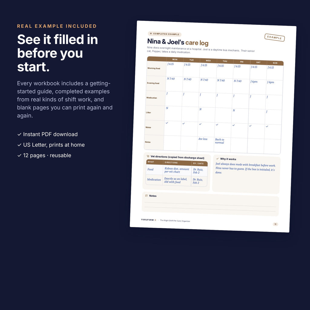 YORUFORM printable workbook completed example page